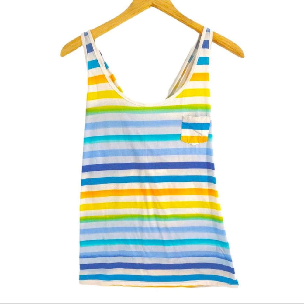 OP Ocean Pacific Multicolor Stripe Crisscross Keyhole Back Tank Top, Juniors 2XL